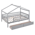 Full Size Wooden House Bed With Two Drawers,Gray Box Spring Not Required Full Gray Wood Gray Bedroom Pine Bed Frame Wood