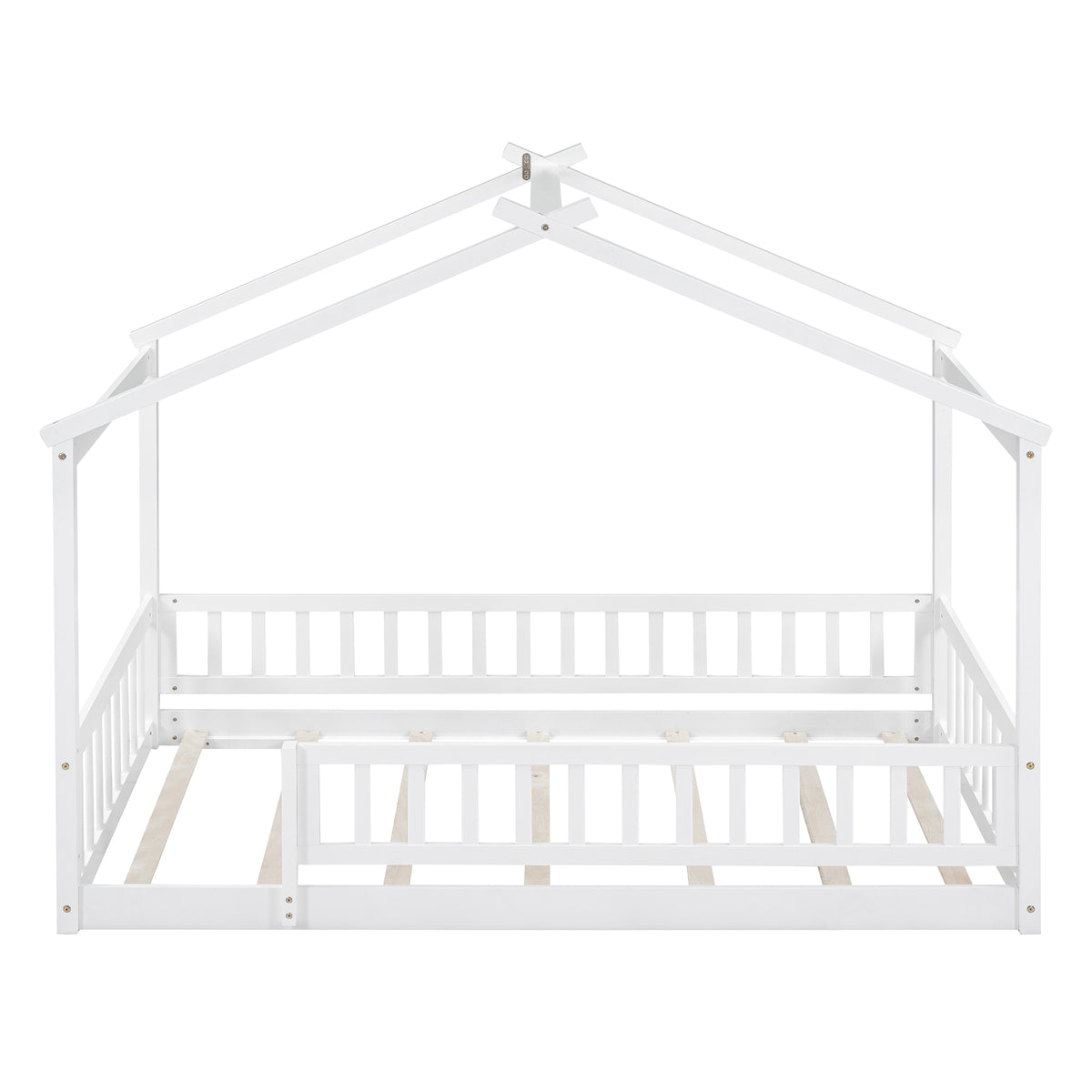 Twin Size Wood Bed House Bed Frame With Fence, For Kids, Teens, Girls, Boys,White Box Spring Not Required Twin White Wood White Pine Bed Frame Wood