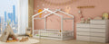 Twin Size Wood Bed House Bed Frame With Fence, For Kids, Teens, Girls, Boys,White Box Spring Not Required Twin White Wood White Pine Bed Frame Wood