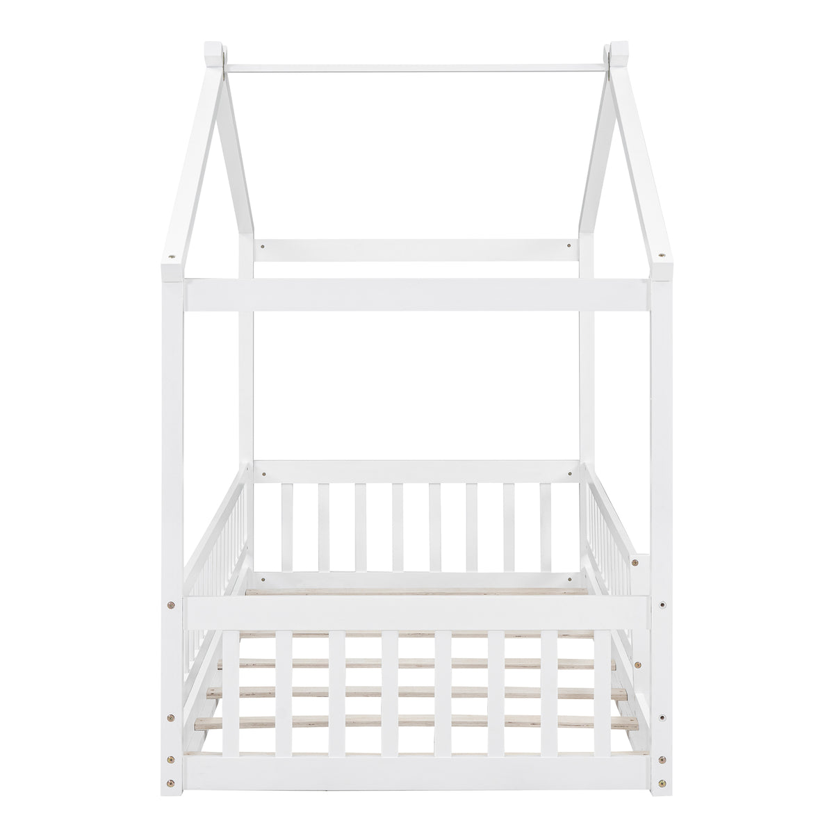 Twin Size Wood Bed House Bed Frame With Fence, For Kids, Teens, Girls, Boys,White Box Spring Not Required Twin White Wood White Pine Bed Frame Wood