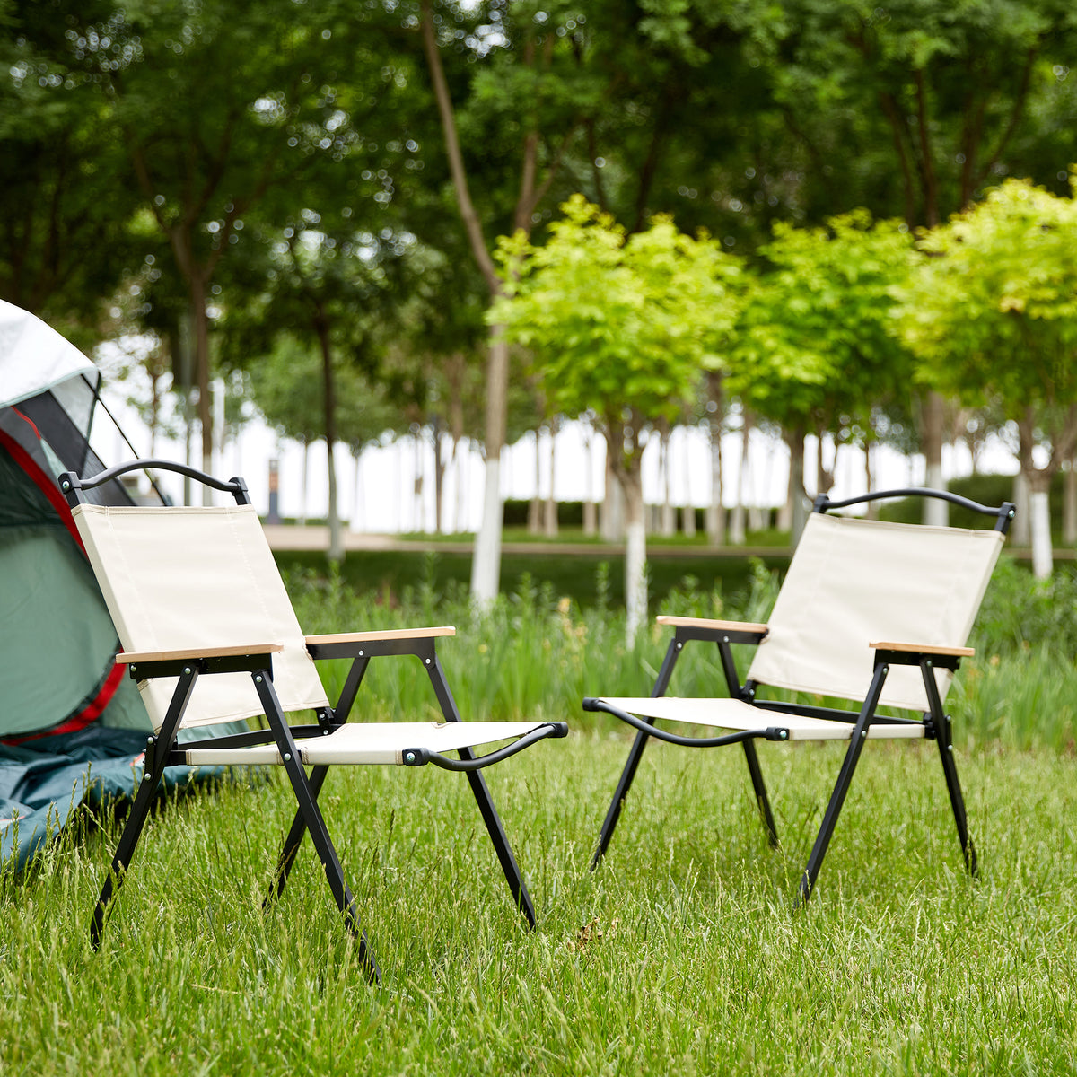 2 Piece Folding Outdoor Chair For Indoor, Outdoor Camping, Picnics, Beach,Backyard, Bbq, Party, Patio, Beige Beige Garden & Outdoor Modern Oxford Fabric