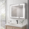 36X30 Inch Medicine Cabinet With Led Vanity Mirror, Anti Fog Recessed Or Surface Mount Bathroom Double Door Large Storage 3000K 6000K Bright Lighted Aluminum Storage Cabinet With Touch Switch Mirror Included Bathroom Powder Coated 4 Silver 2 3 36 To 47
