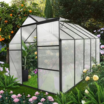 6X10 Ft Polycarbonate Greenhouse Raised Base And Anchor Aluminum Heavy Duty Walk In Greenhouses For Outdoor Backyard In All Season Black Aluminium