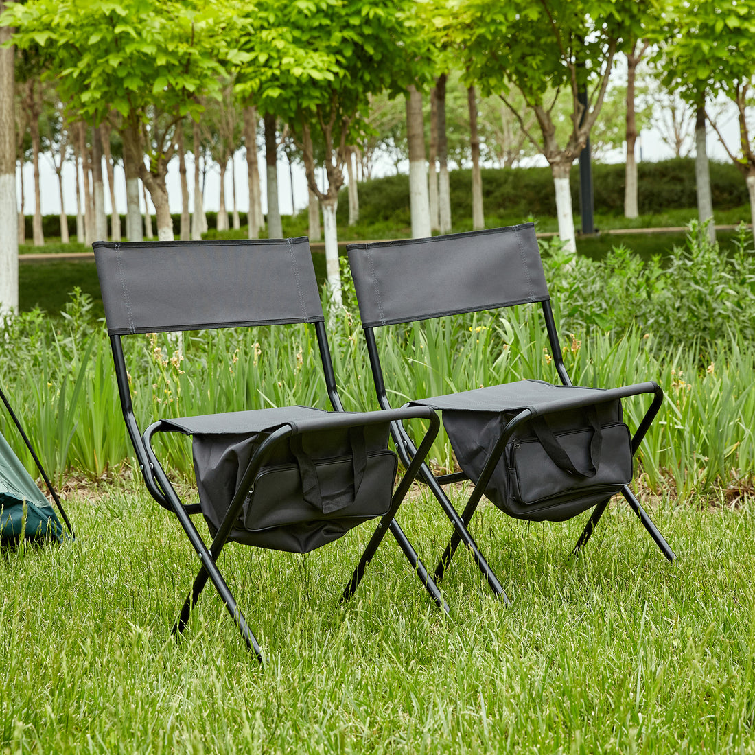 2 Piece Folding Outdoor Chair With Storage Bag, Portable Chair For Indoor, Outdoor Camping, Picnics And Fishing,Grey Gray Steel