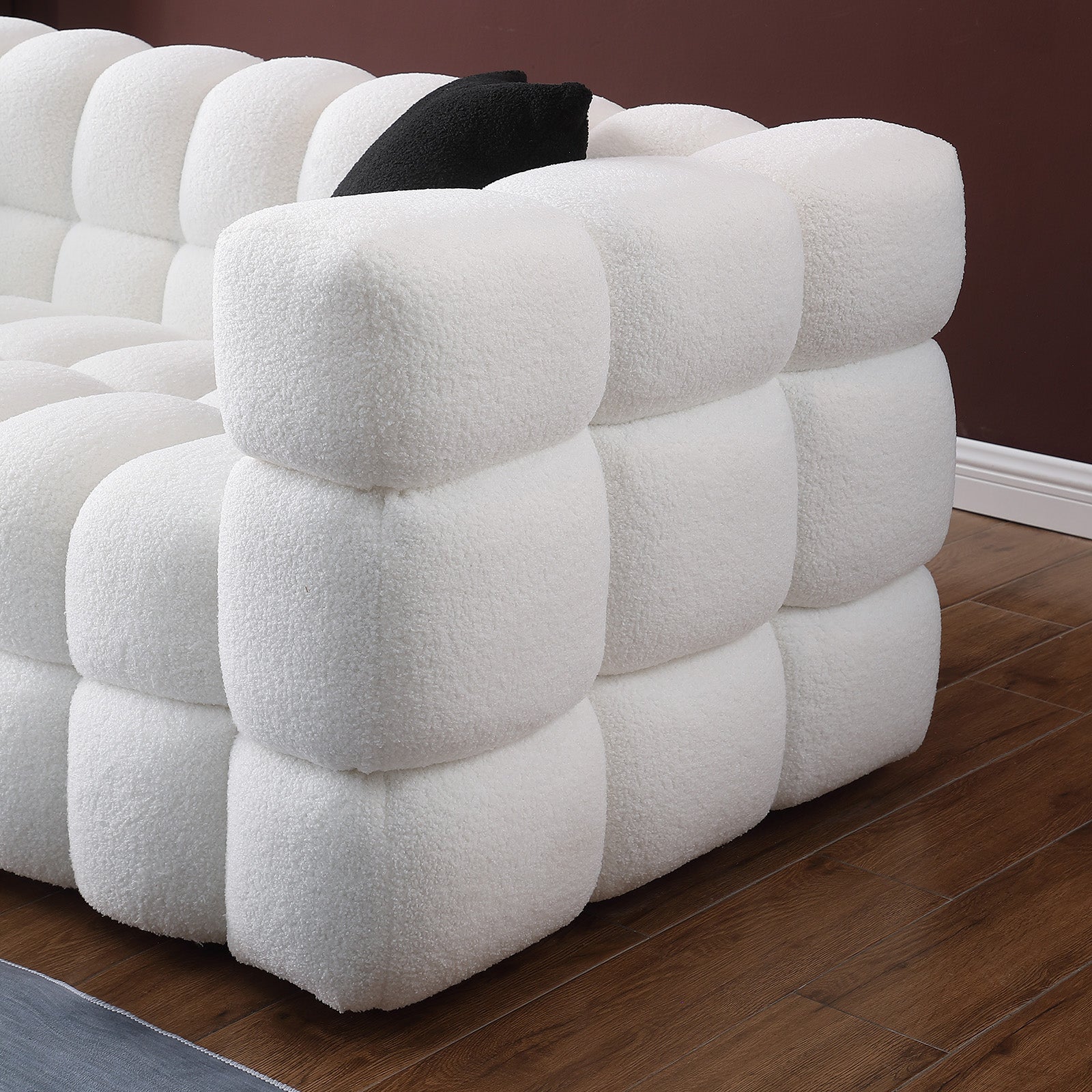 84.3 62.2 Length ,35.83" Deepth ,Human Body Structure For Usa People, Marshmallow Sofa,Boucle Sofa ,White Color,3 Seater. Sofa And Seater White Light Brown Wood Primary Living Space Medium Soft Split Back Eucalyptus Square Arms Boucle 5 Seat