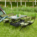 Set Of 5, Folding Outdoor Table And Chairs Set For Indoor, Outdoor Camping, Picnics, Beach,Backyard, Bbq, Party, Patio, Black Green Black Aluminum