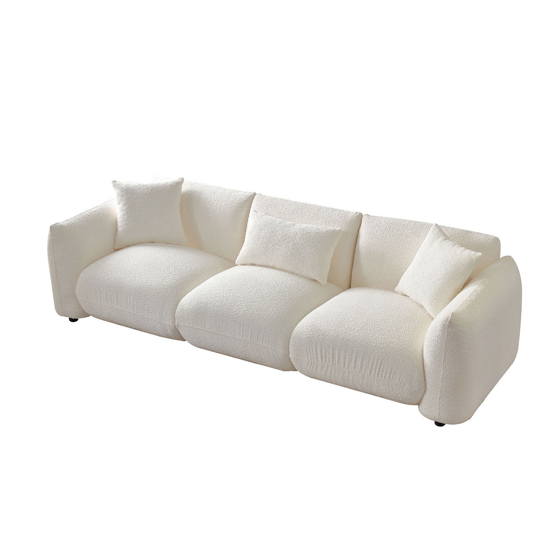 Mid Century Modern Couch 3 Seater Sofa Upholstered For Living Room, Bedroom, Beige Beige Boucle