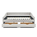 Queen Size Daybed With Drawers Upholstered Tufted Sofa Bed,With Button On Back And Copper Nail On Waved Shape Arms, Beige 84.5