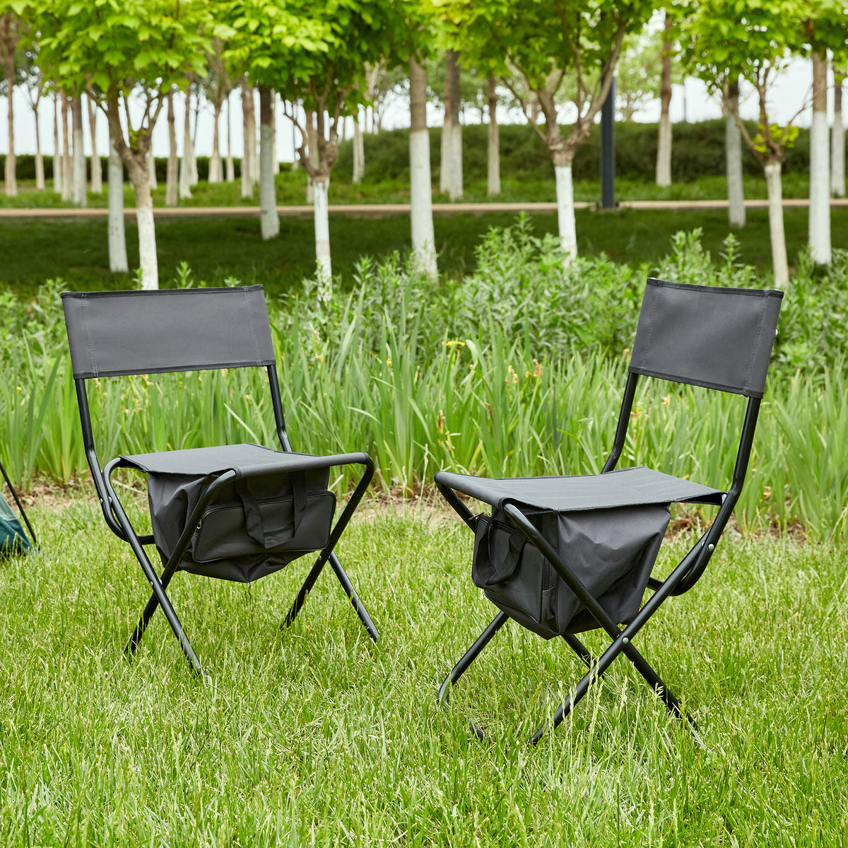 2 Piece Folding Outdoor Chair With Storage Bag, Portable Chair For Indoor, Outdoor Camping, Picnics And Fishing,Grey Gray Steel