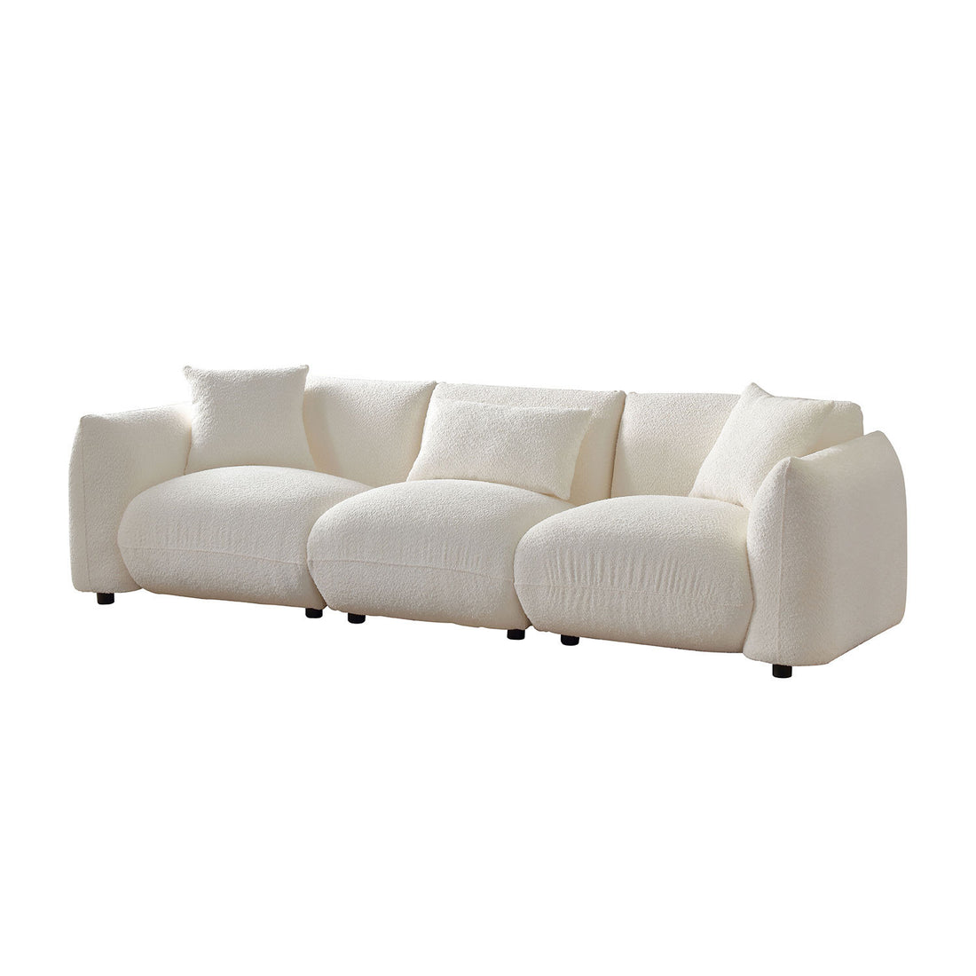 Mid Century Modern Couch 3 Seater Sofa Upholstered For Living Room, Bedroom, Beige Beige Boucle