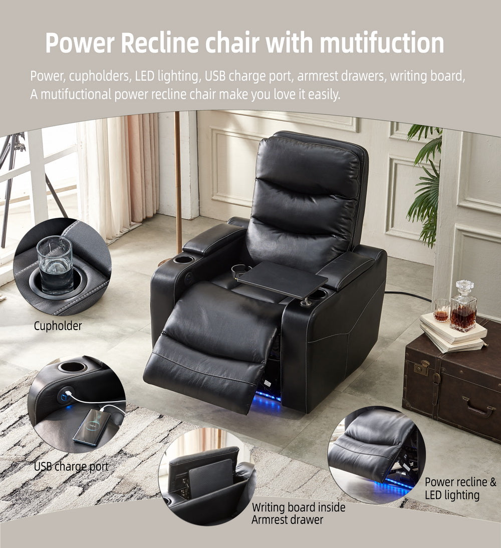 Power Reclining Chair Black Color Black Technical Leather