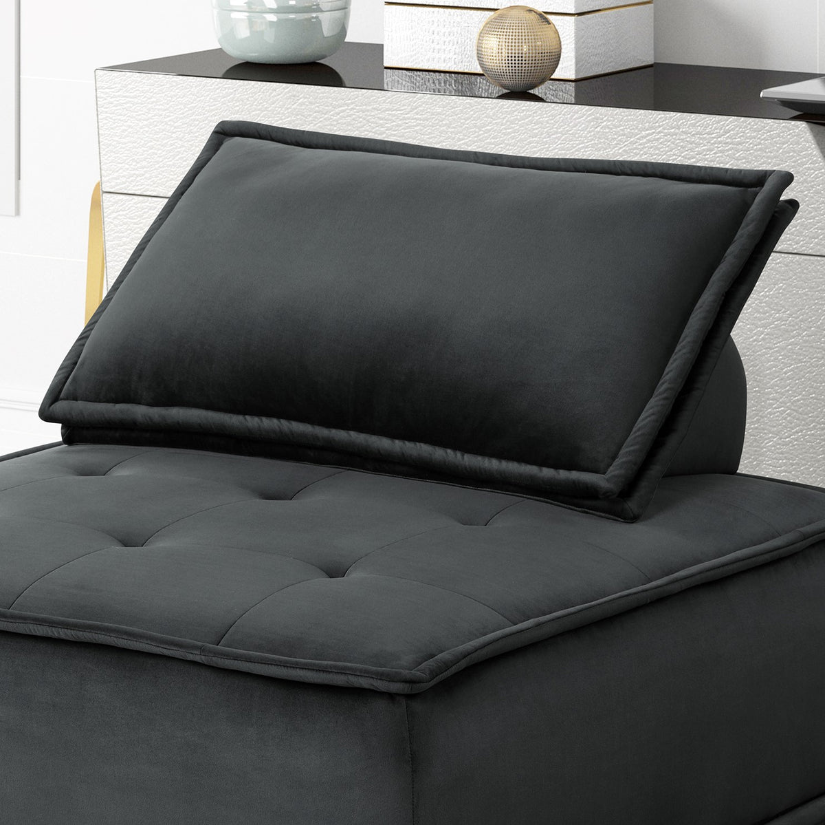 Anna 40" Black Velvet Armless Lounge Chair Black Velvet