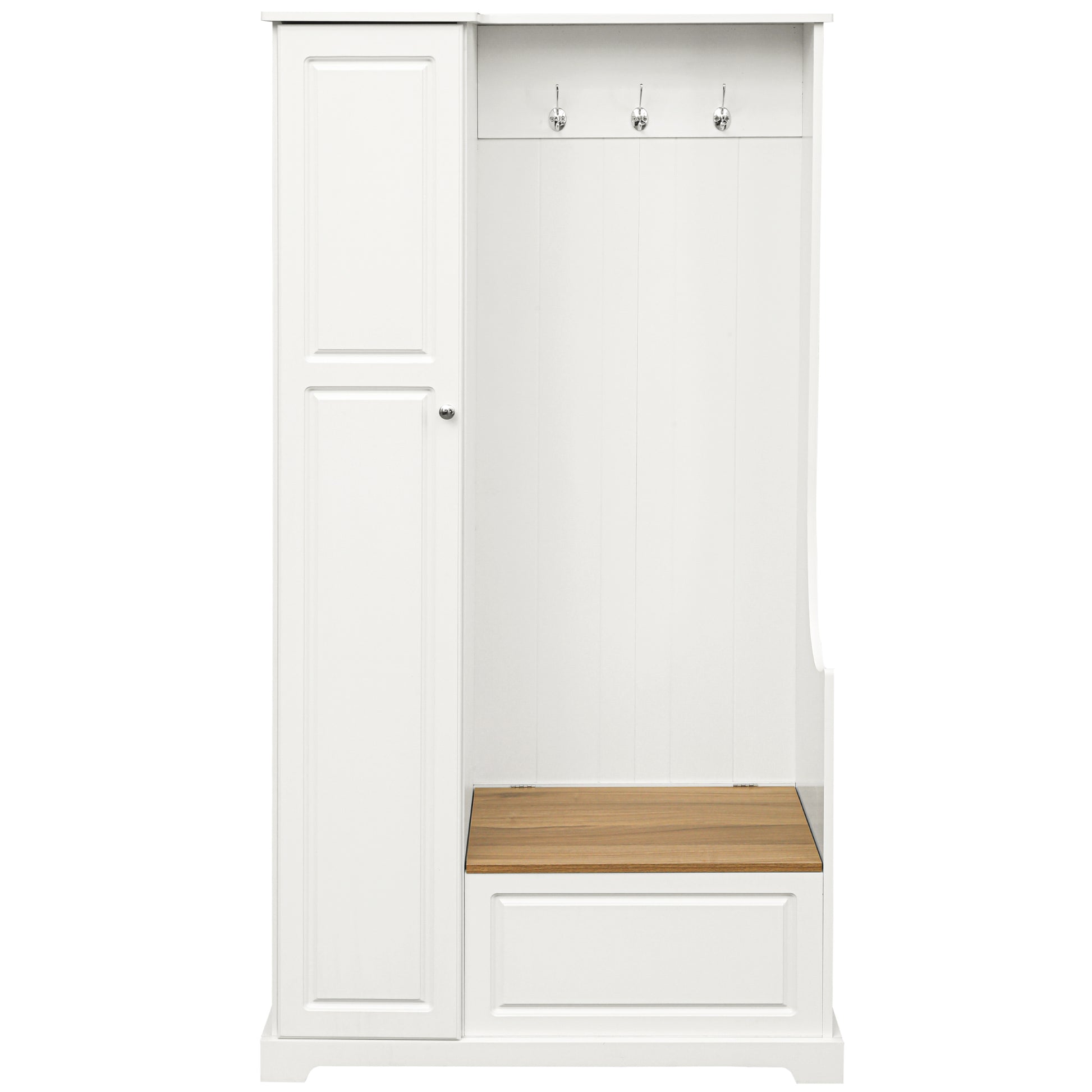 Stylish Design Hall Tree With Flip Up Bench, Minimalist Hallway Shoe Cabinet With Adjustable Shelves, Multifunctional Furniture With Hanging Hooks For Entryways, Mudroom, White High Back White Primary Living Space Minimalist Wood Flip Top Mdf