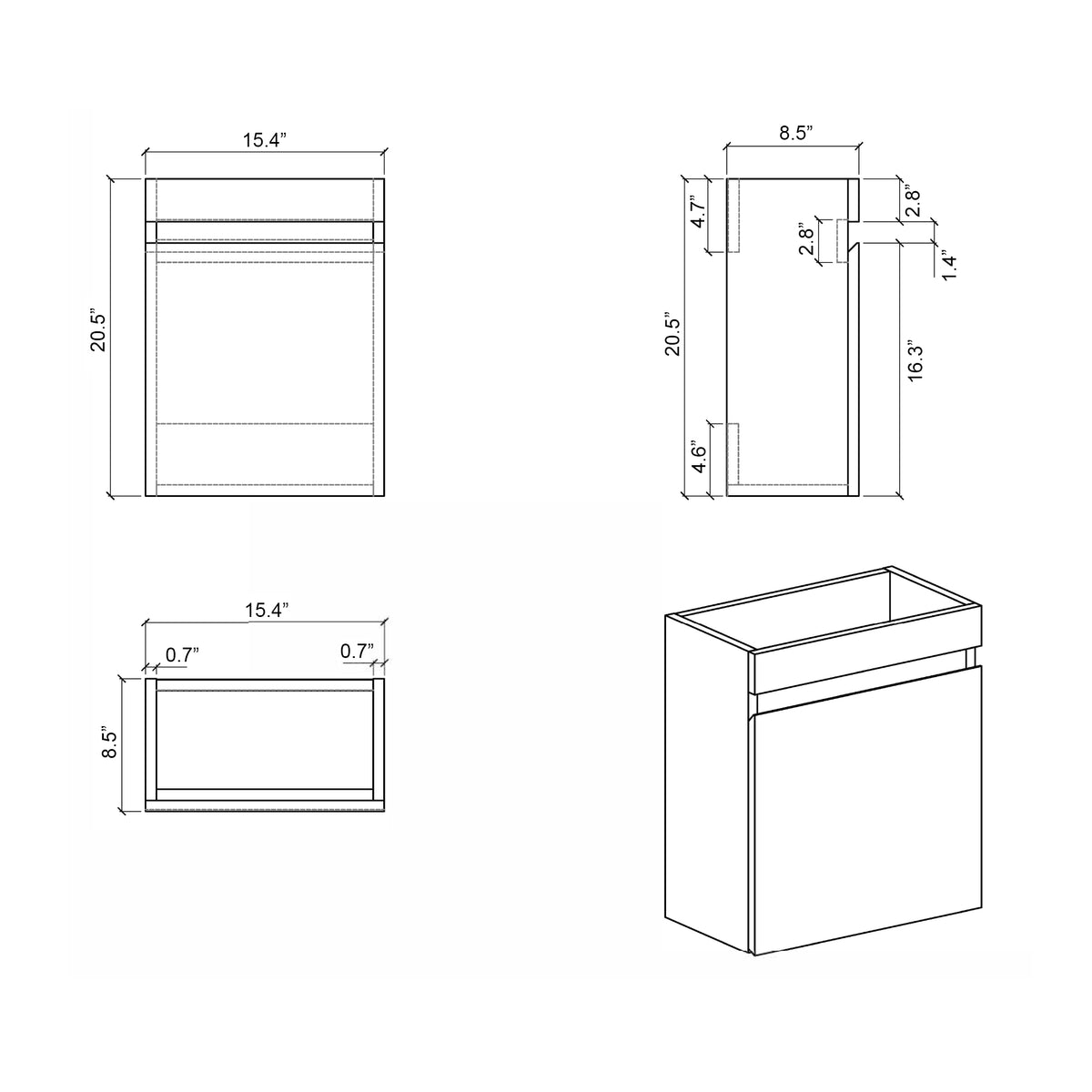 Laura 16" Small Bathroom Vanity With Sink, Wall Mounted Bathroom Vanity For Modern Bathroom, One Piece White Sink Basin Minimalist Large Storage Bathroom Vanities, Pre Assembled White Gray Melamine