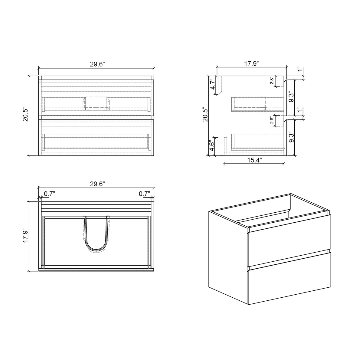 Alice 30" Walnut Bathroom Vanity With Sink, Large Storage Wall Mounted Floating Bathroom Vanity For Modern Bathroom, One Piece Black Sink Basin Without Drain And Faucet, Pre Assembled Walnut Black Melamine