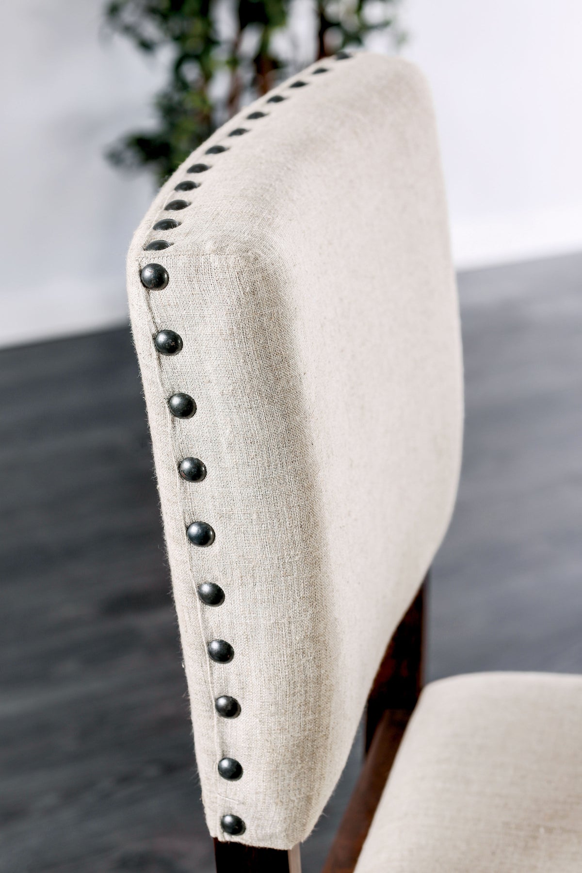Classic Set Of 2Pc Counter Height Dining Chairs Ivory Fabric Padded Linen Chairs Upholstered Cushion High Chairs Trim Kitchen Dining Room Solid Wood Brown Cherry Ivory Brown Dining Room Industrial,Transitional Dining Chairs Solid Back Solid Wood