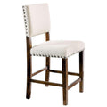 Classic Set Of 2Pc Counter Height Dining Chairs Ivory Fabric Padded Linen Chairs Upholstered Cushion High Chairs Trim Kitchen Dining Room Solid Wood Brown Cherry Ivory Brown Dining Room Industrial,Transitional Dining Chairs Solid Back Solid Wood