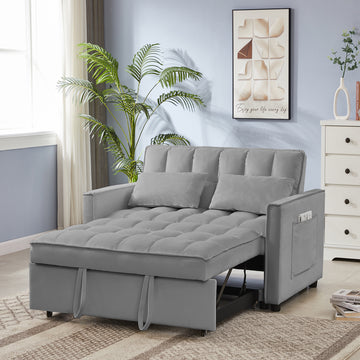 Grey Velvet Loveseat Sofa Bed 7Cm Legs Grey Wood Tufted Back Square Arms Foam Velvet 2 Seat