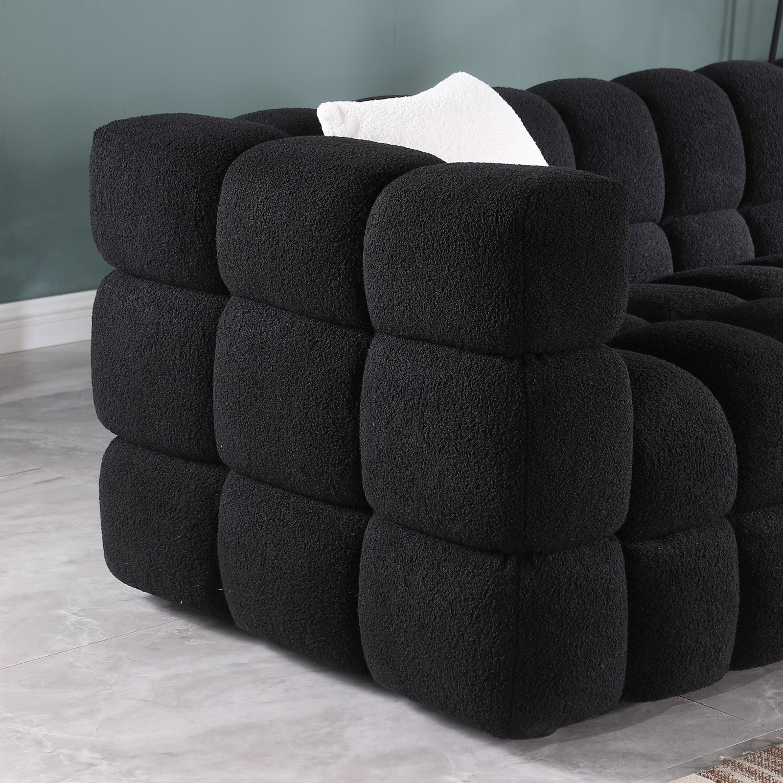 62.2Length ,35.83" Deepth ,Human Body Structure For Usa People, Marshmallow Sofa,Boucle Sofa ,Black Color, 2 Seater Black Light Brown Wood Primary Living Space Medium Soft Split Back Eucalyptus Square Arms Boucle 2 Seat