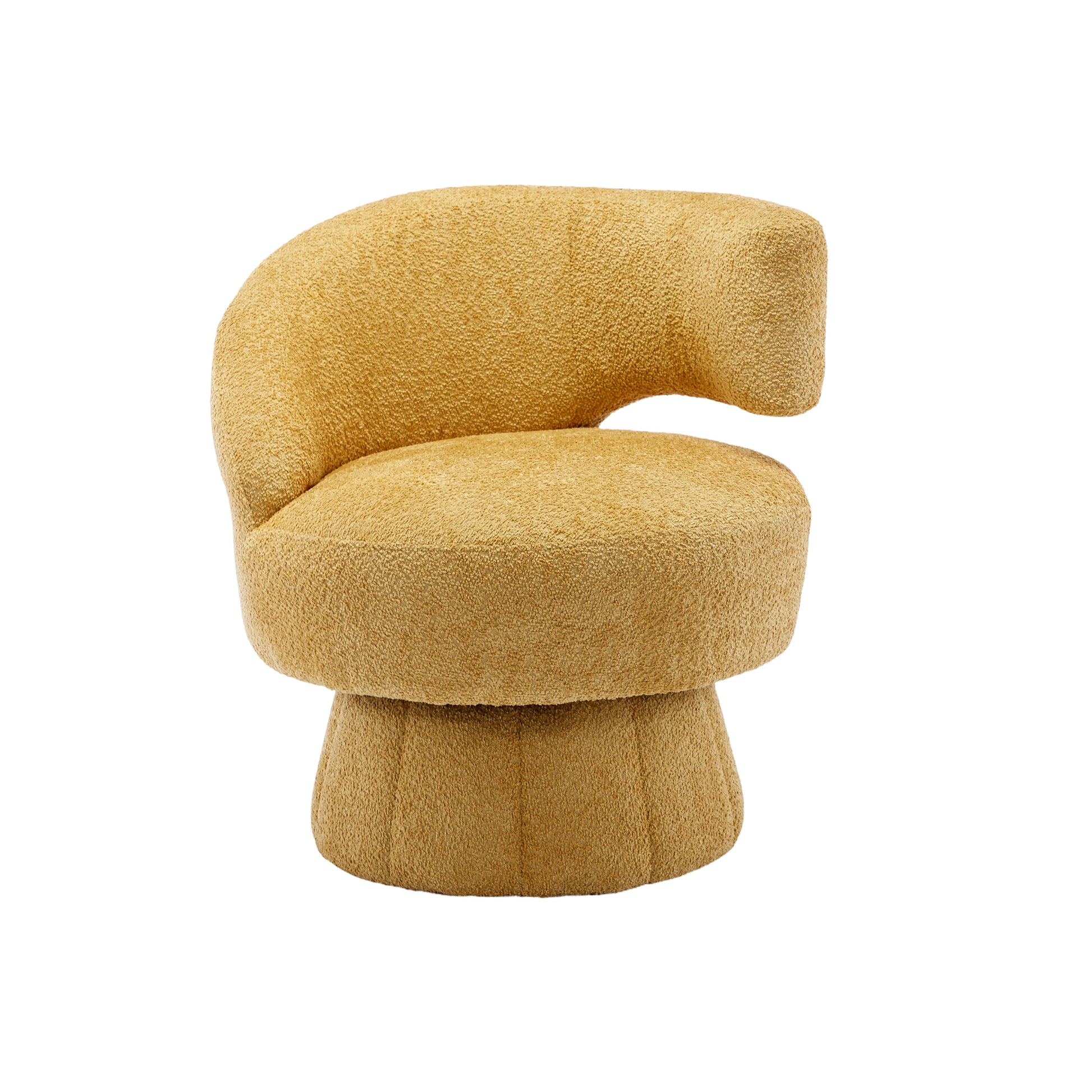 360 Degree Swivel Cuddle Barrel Accent Chairs, Round Armchairs With Wide Upholstered, Fluffy Fabric Chair For Living Room, Bedroom, Office, Waiting Rooms Yellow Foam Boucle