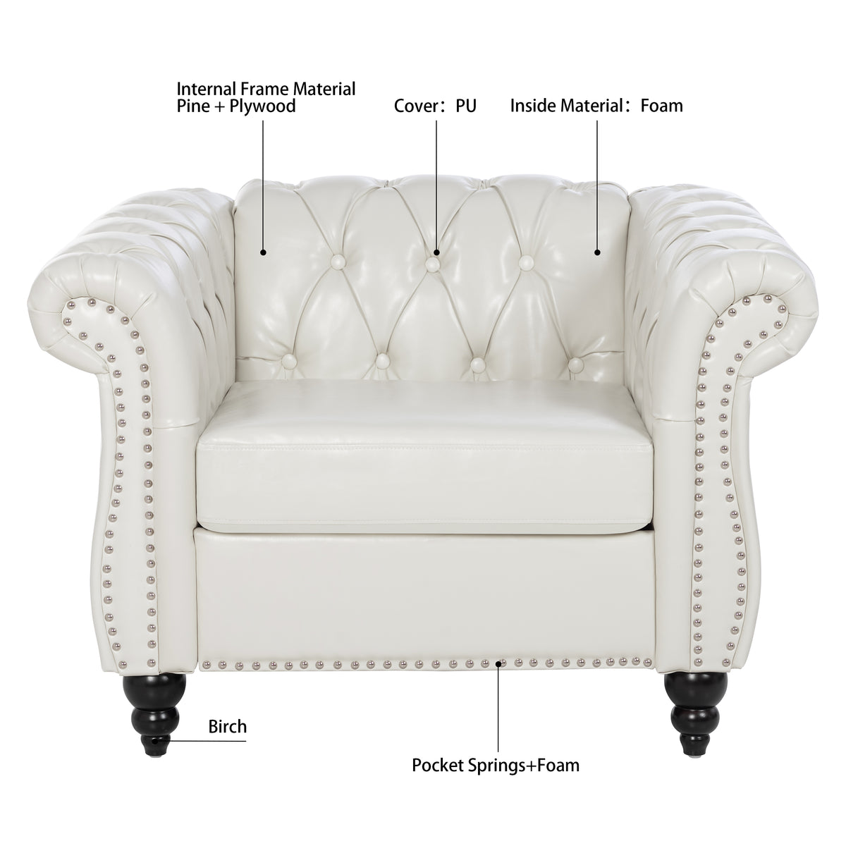1 Seater Sofa For Living Room White Pu