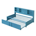 Metal Twin Size Daybed With Twin Size Trundle, Storage Shelves And Usb Ports, Blue Box Spring Not Required Twin Blue Metal Bed Frame Metal & Wood