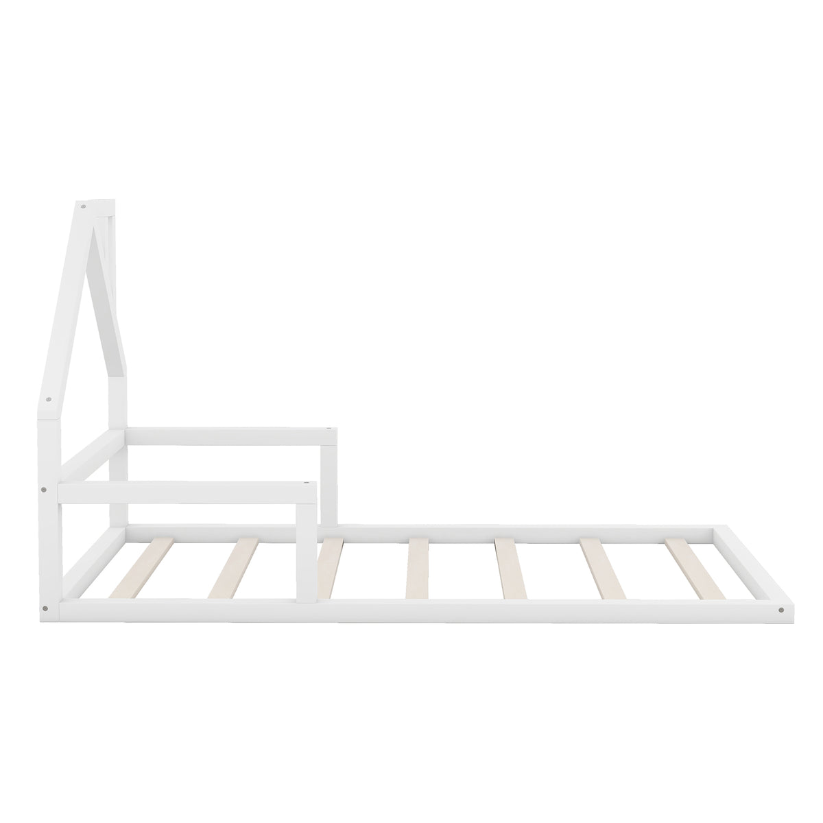 Twin Size Wood Floor Bed With House Shaped Headboard, White Box Spring Not Required Twin White Wood Bedroom Pine Bed Frame Solid Wood Mdf