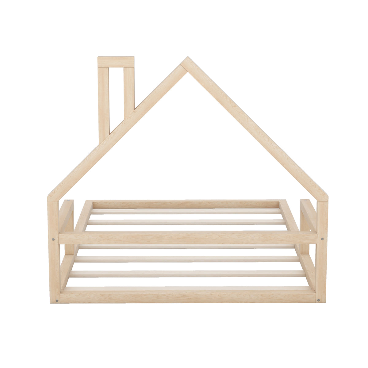 Full Size Wood Floor Bed With House Shaped Headboard, Natural Box Spring Not Required Full Natural Wood Bedroom Pine Bed Frame Solid Wood Mdf
