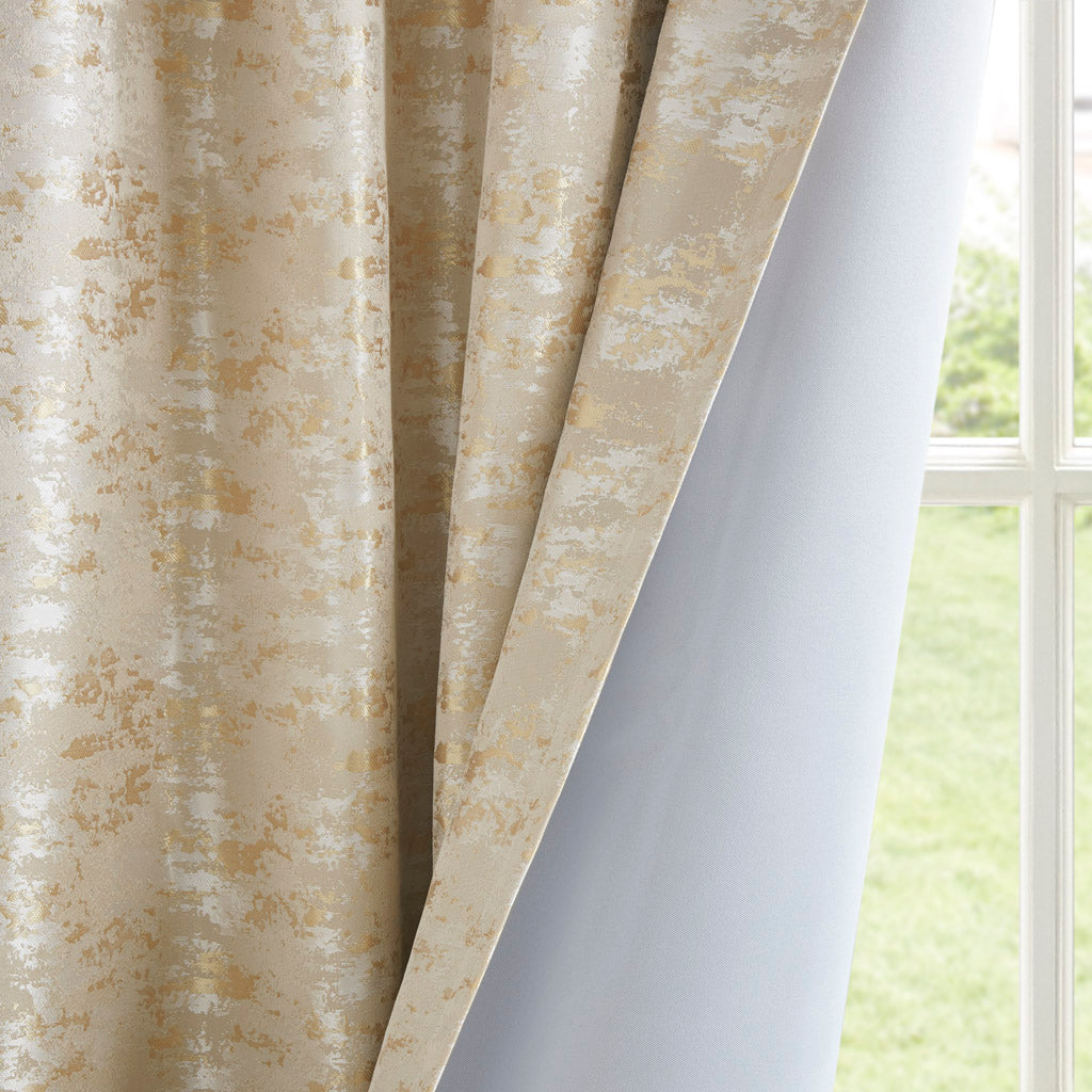Jacquard Lined Total Blackout Rod Pocket Back Tab Curtain Panel Only 1 Pc Panel Gold Polyester