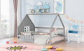 Full Size Wood House Bed With Window And Fence, Gray Box Spring Not Required Full Gray Wood Bedroom Pine Bed Frame Solid Wood Mdf