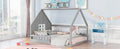 Full Size Wood House Bed With Window And Fence, Gray Box Spring Not Required Full Gray Wood Bedroom Pine Bed Frame Solid Wood Mdf