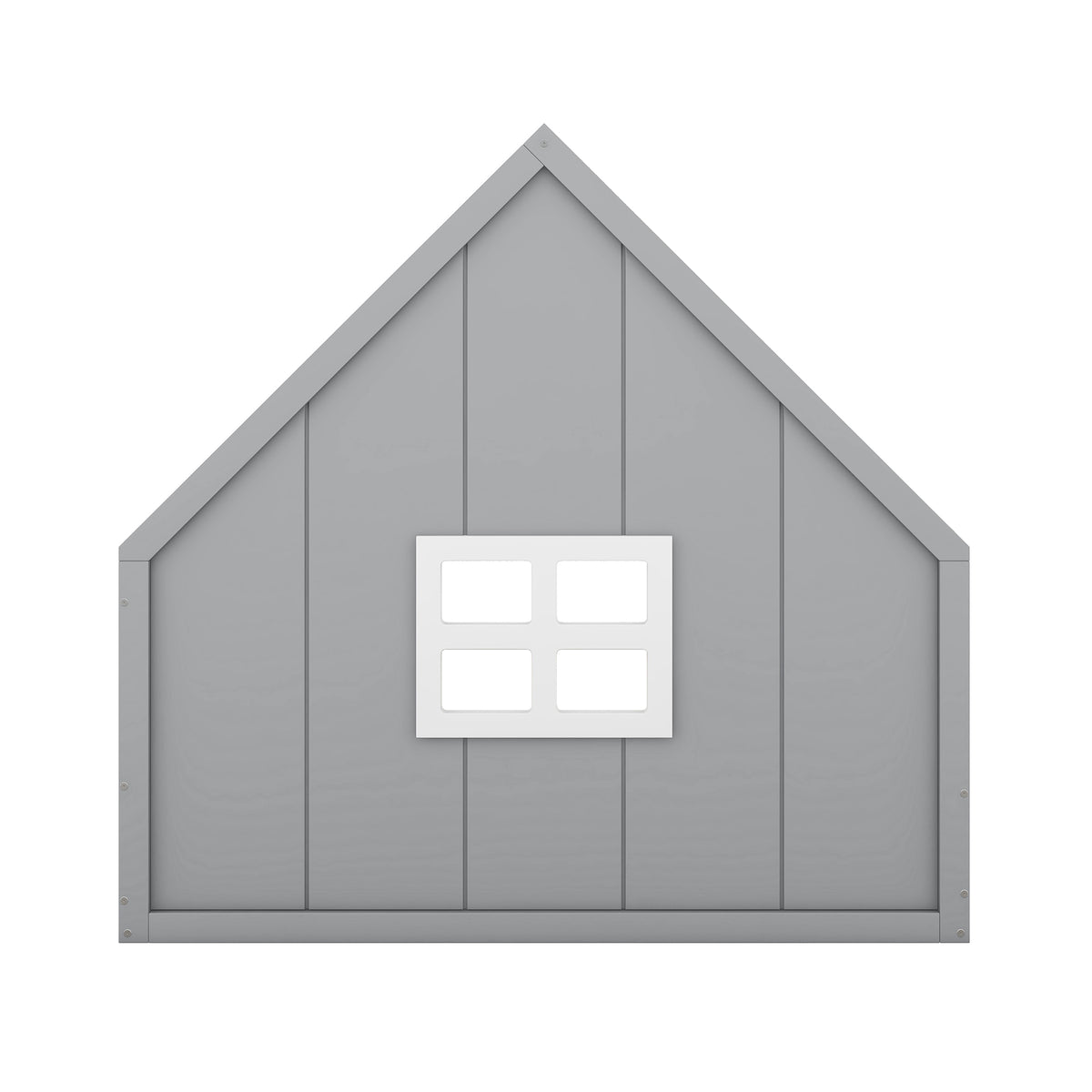 Full Size Wood House Bed With Window And Fence, Gray Box Spring Not Required Full Gray Wood Bedroom Pine Bed Frame Solid Wood Mdf