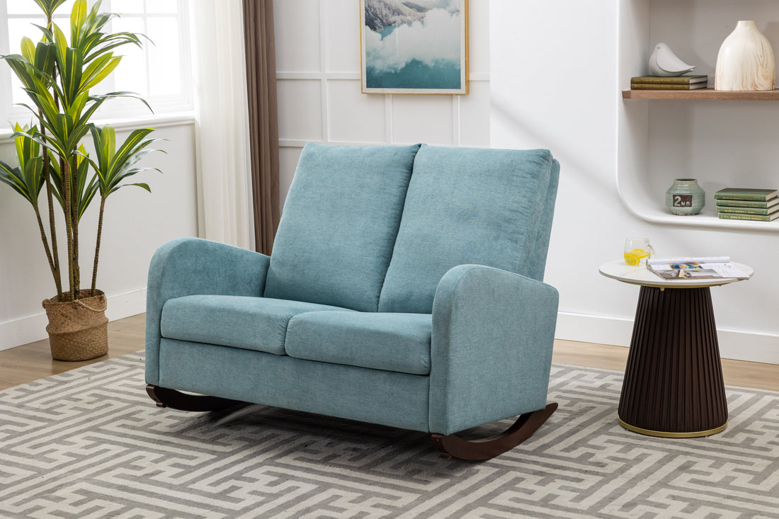 Coolmore Rocking Chair Upholstered Mid Century Modern Rocker Oversized Wingback Armchair For Living Room Light Blue Linen
