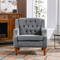 Grey Accent Chair, Living Room Chair, Footrest Chair Set With Vintage Brass Studs, Button Tufted Upholstered Armchair For Living Room, Comfy Reading Chair For Bedroom, Reception Room Grey Linen