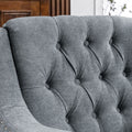 Grey Accent Chair, Living Room Chair, Footrest Chair Set With Vintage Brass Studs, Button Tufted Upholstered Armchair For Living Room, Comfy Reading Chair For Bedroom, Reception Room Grey Linen