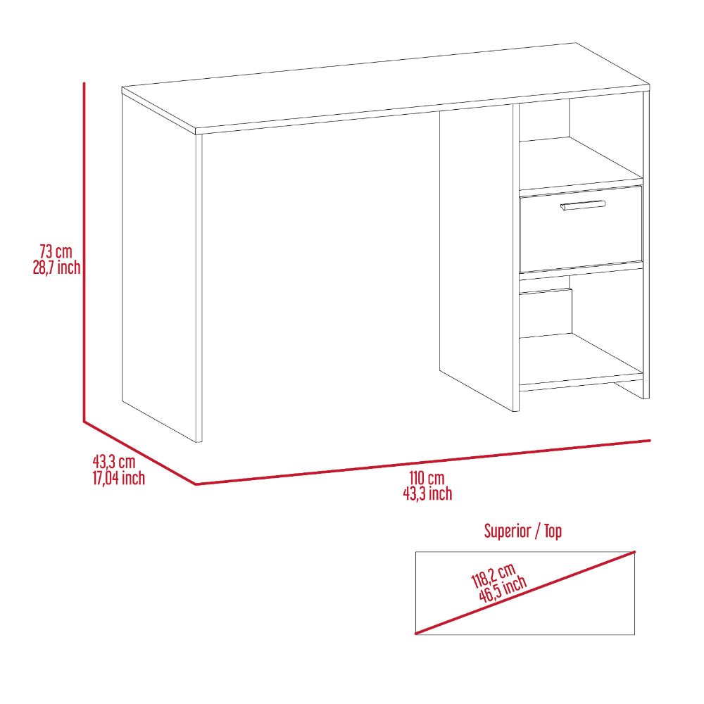 Covington 2 Shelf 1 Drawer Writing Desk Smokey Oak Brown Engineered Wood