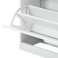 Slim Entryway Organizer With 2 Flip Drawers, Tempered Glass Top Shoe Storage Cabinet With Drawer, Free Standing Tipping Bucket Shoe Rack With Led Light For Hallway, White Square 3 4 Drawers White