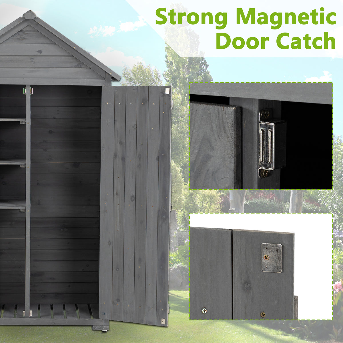 Outdoor Storage Cabinet, Garden Wood Tool Shed, Outside Wooden Shed Closet With Shelves And Latch For Yard 39.56"X 22.04"X 68.89" Grey Wood Stainless Steel