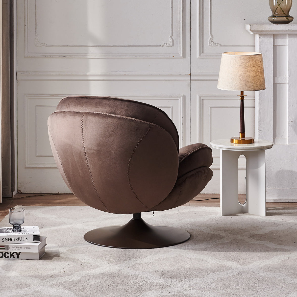 Swivel Leisure Chair Lounge Chair Velvet Chocolate Color With Stool Chocolate Velvet