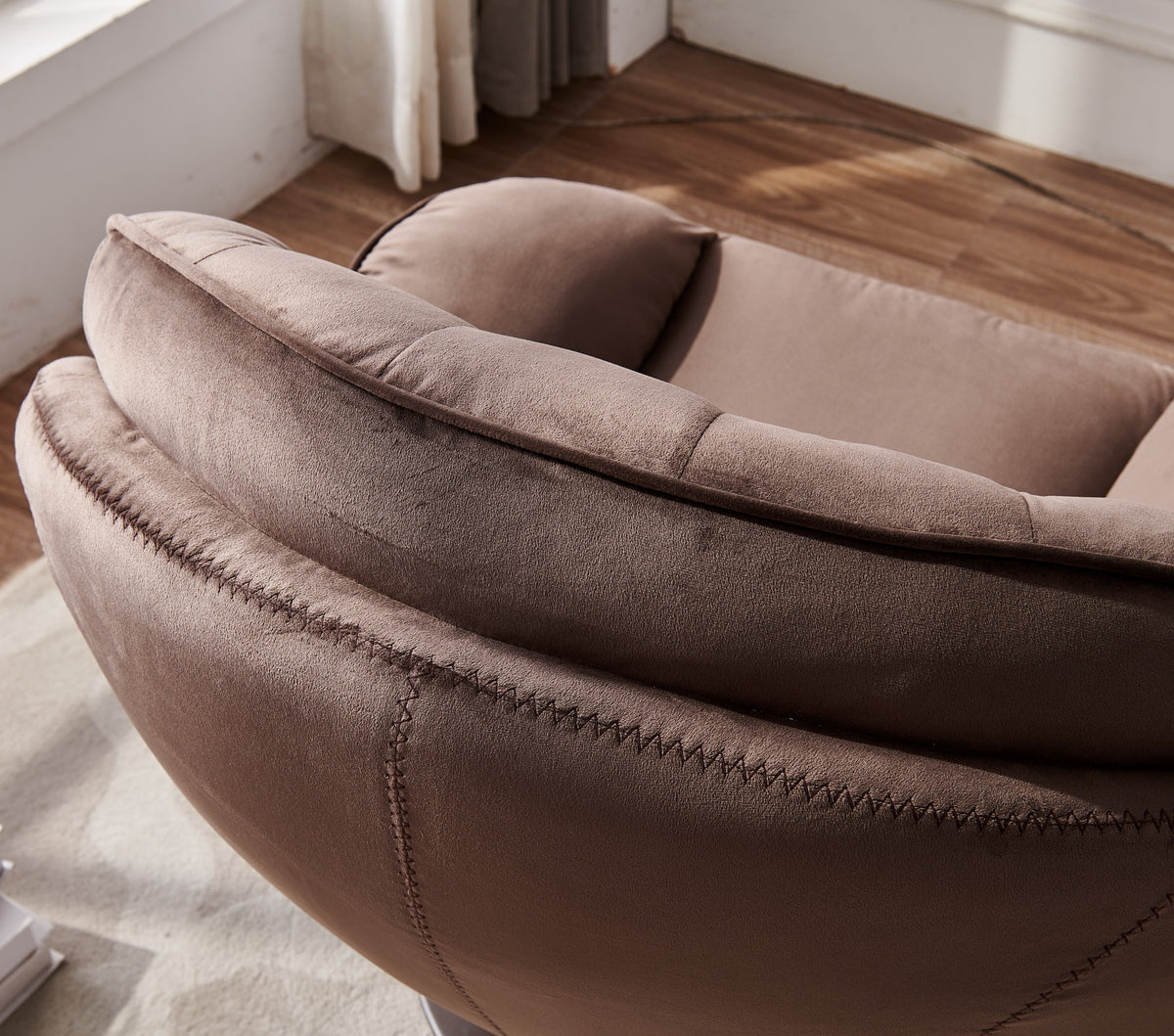 Swivel Leisure Chair Lounge Chair Velvet Chocolate Color With Stool Chocolate Velvet