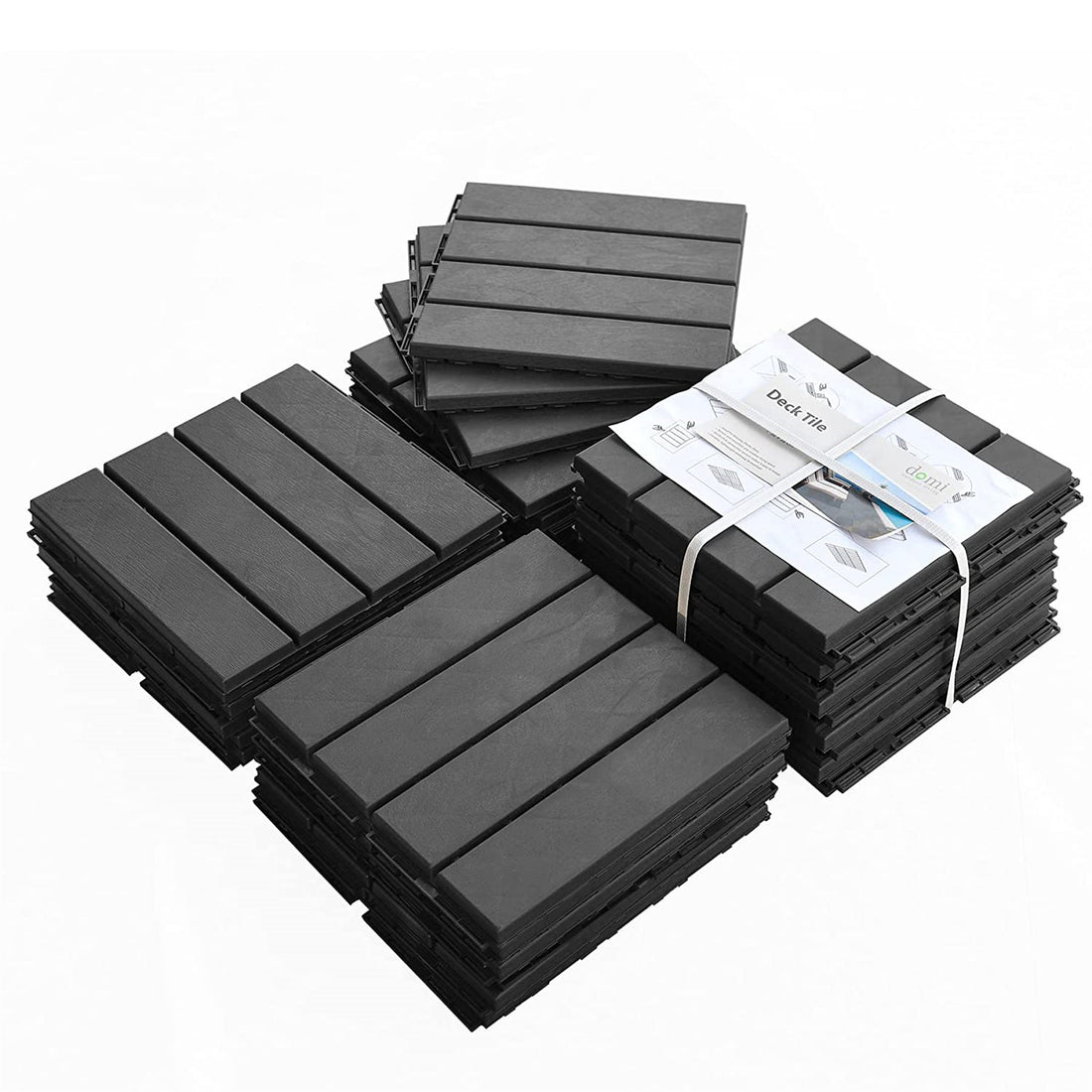 Patio Interlocking Deck Tiles, 12"X12" Square Composite Decking Tiles, Four Slat Plastic Outdoor Flooring Tile All Weather For Balcony Porch Backyard, Dark Grey, Pack Of 36 Grey Plastic