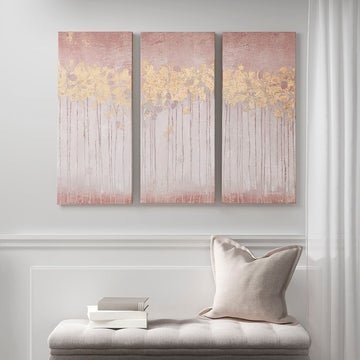 Gold Foil Abstract 3 Piece Canvas Wall Art Set Blush Mdf