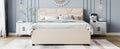 Queen Size Upholstered Platform Bed With Brick Pattern Headboard, With Twin Xl Size Trundle And 2 Drawers, Linen Fabric, Beige Beige Linen