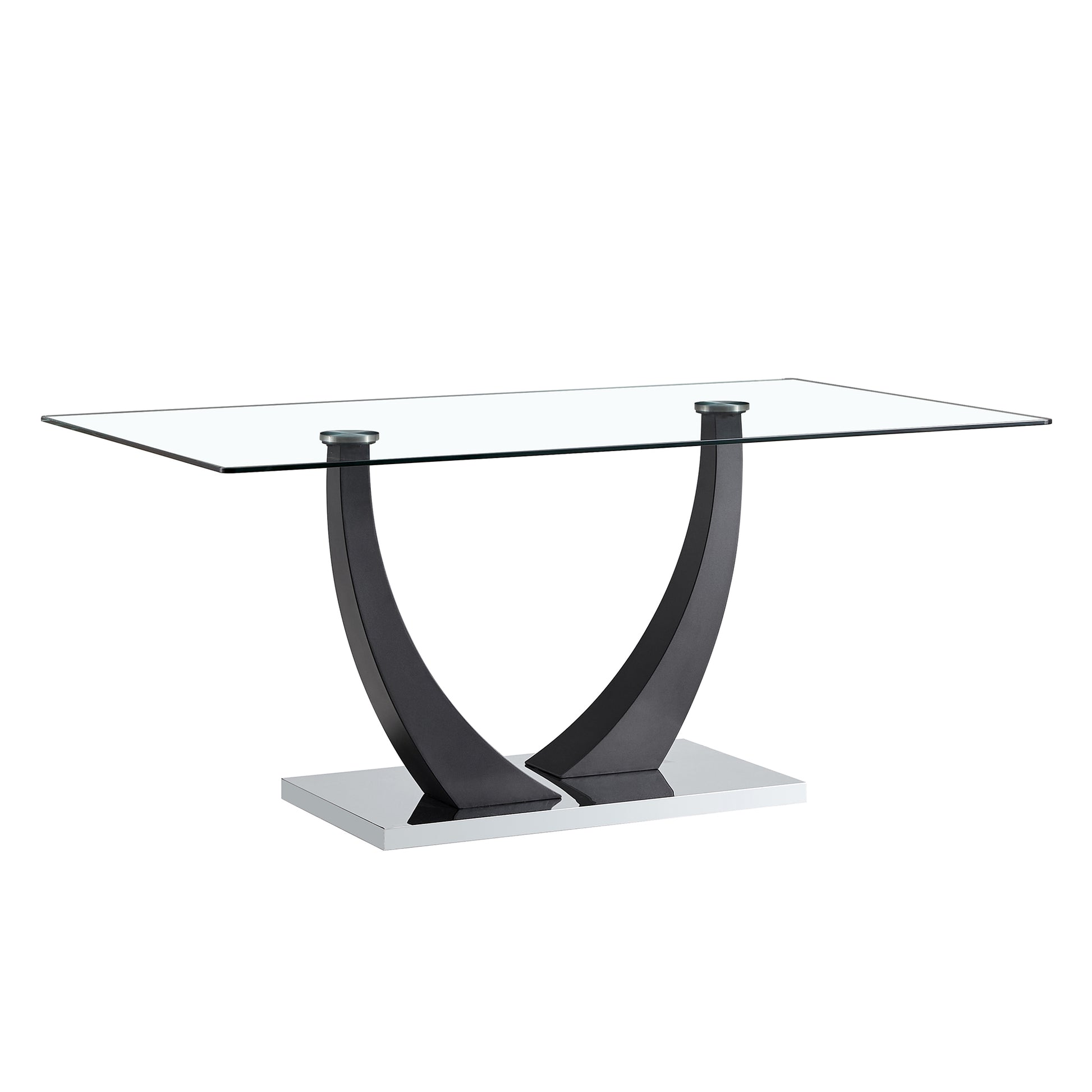 Table And Chair Set. Modern Rectangular Tempered Glass Tabletop, Black Metal Bracket Dining Table, 4 Modern Pu Artificial Leather High Backrest Soft Cushioned Dining Chairs, C Shaped Tube Metal Leg White Seats 4 Glass