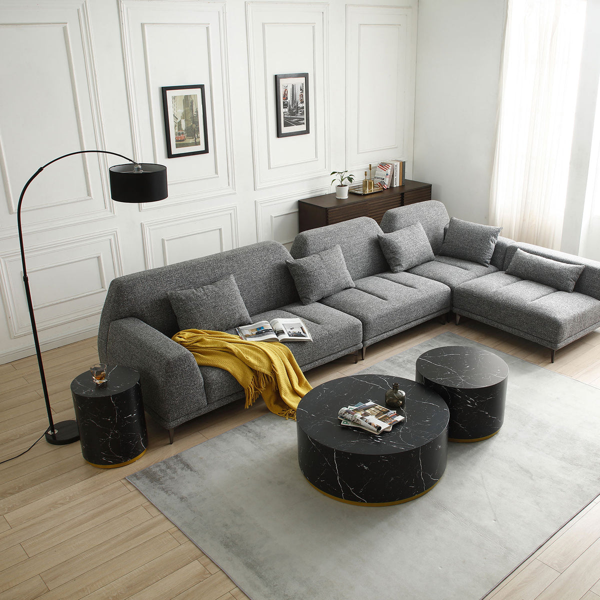 Modern Faux Marble Coffee Tables For Living Room, 35.43Inch Accent Tea Tables With Gold Metal Base Black Black Mdf