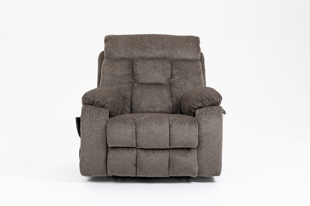 Old Age Electric Lift Chair, Flat High Density Foam Electric Sofa, With Heating And Massage Functions, Can Tilt To 180 Degrees, 2 Pocket Cup Holders, 2 Remote Controls, Dual Okin Motors Dark Brown Cotton Chenille