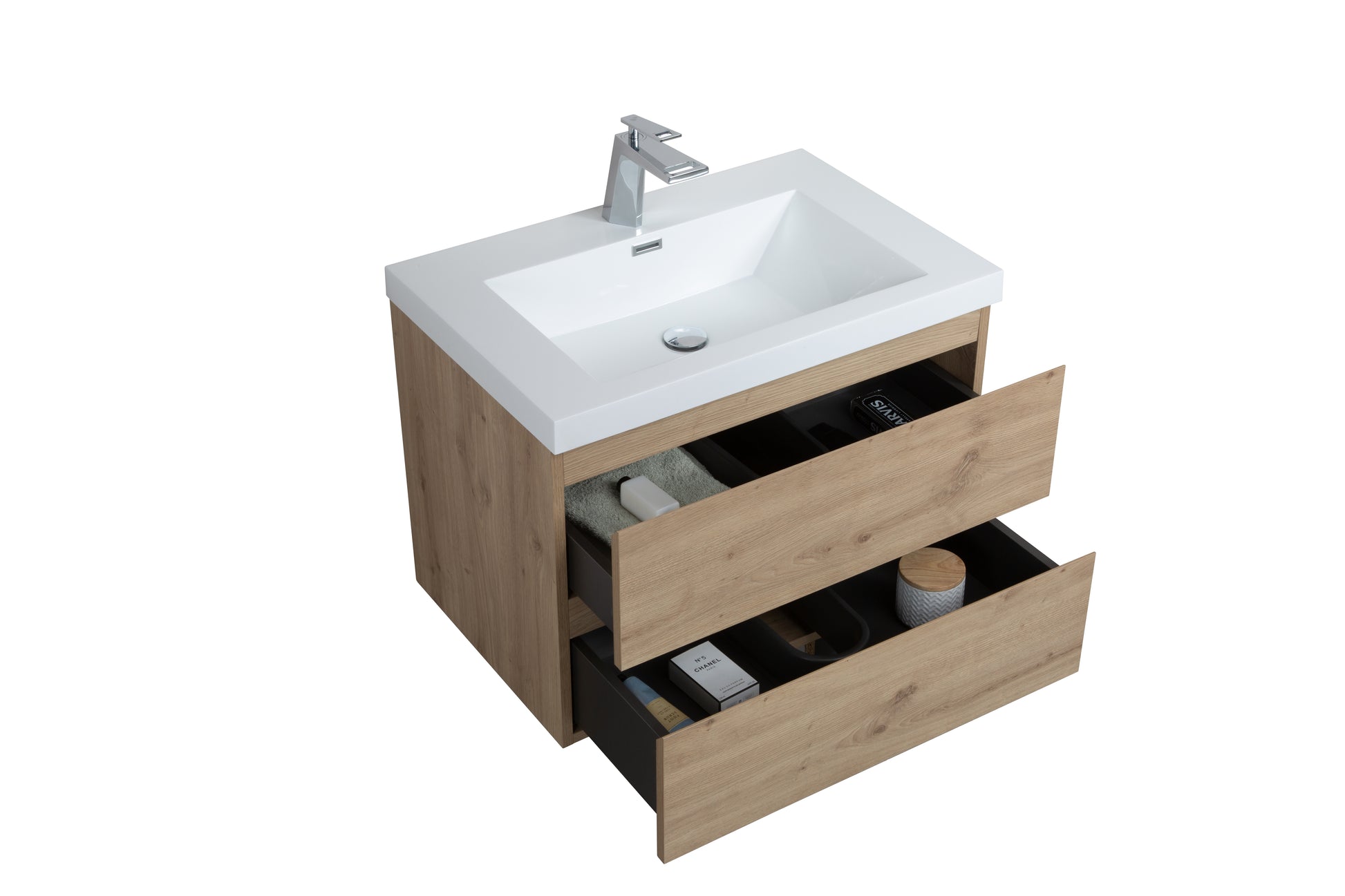 36'' Vanity Base Only, Wall Mounted Bathroom Vanity Only In Natural Wood, No Countertop Included, 24V22Wh 36V Natural Wood Melamine