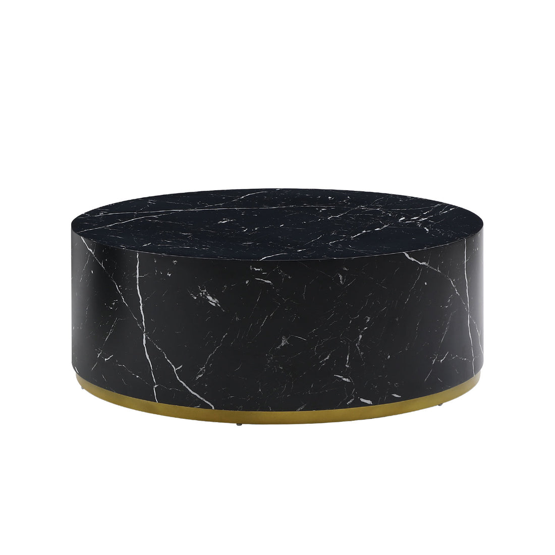 Modern Faux Marble Coffee Tables For Living Room, 35.43Inch Accent Tea Tables With Gold Metal Base Black Black Mdf