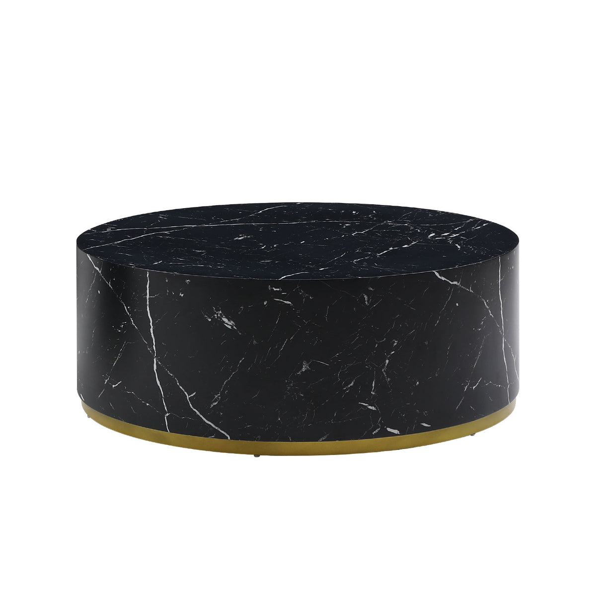 Modern Faux Marble Coffee Tables For Living Room, 35.43Inch Accent Tea Tables With Gold Metal Base Black Black Mdf
