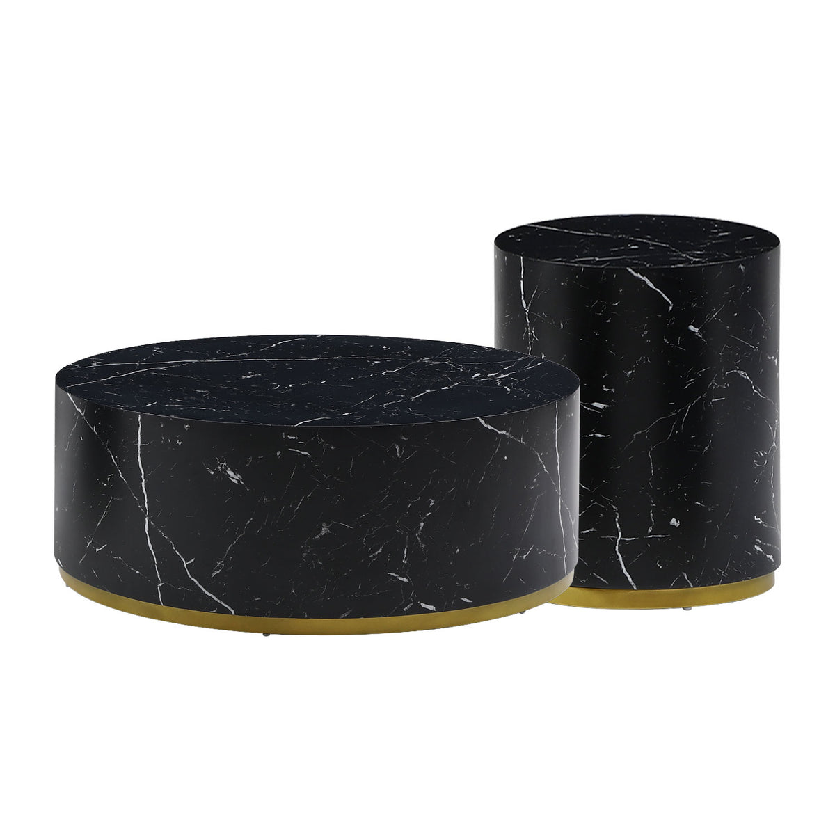 Modern Faux Marble Coffee Tables For Living Room, 35.43Inch Accent Tea Tables With Gold Metal Base Black Black Mdf